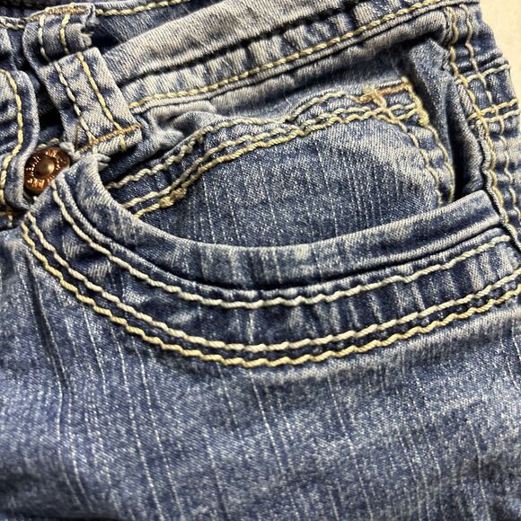 Denim Shorts Thick Stitch Flap Pockets  Embroidery Long  Western Cuffed BL - Picture 4 of 15